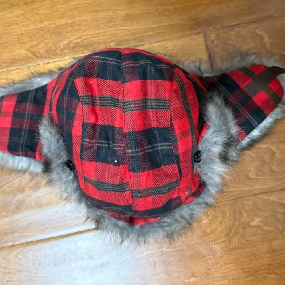 Like New Plaid Trapper Hat with Faux Fur